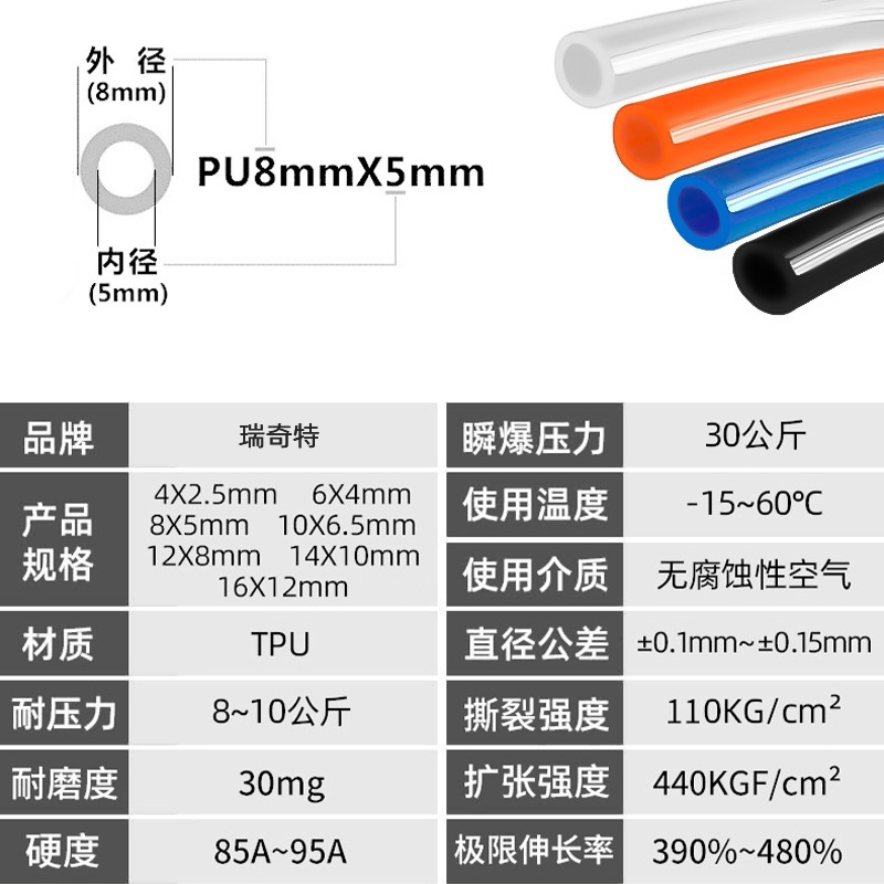 充气泵气管小风炮耐高压木工空压机软的压缩机打气简软管8mmpu管