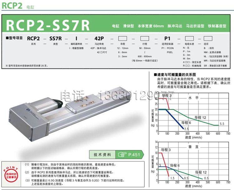 日本IAI RCP2-SS7R系列 50mm-1000mm精密电缸直线丝杆滑台模组