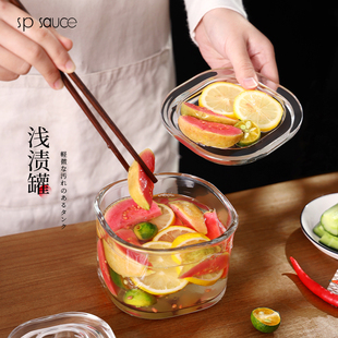 日式 泡菜坛子加厚玻璃密封罐家用一夜渍腌菜缸家用酸菜咸菜浅渍罐