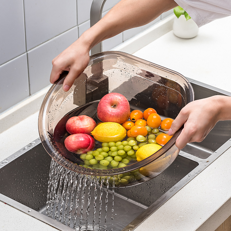 家用洗菜盆沥水篮厨房洗水果滤水篮大号加厚塑料洗菜篮子客厅果盘