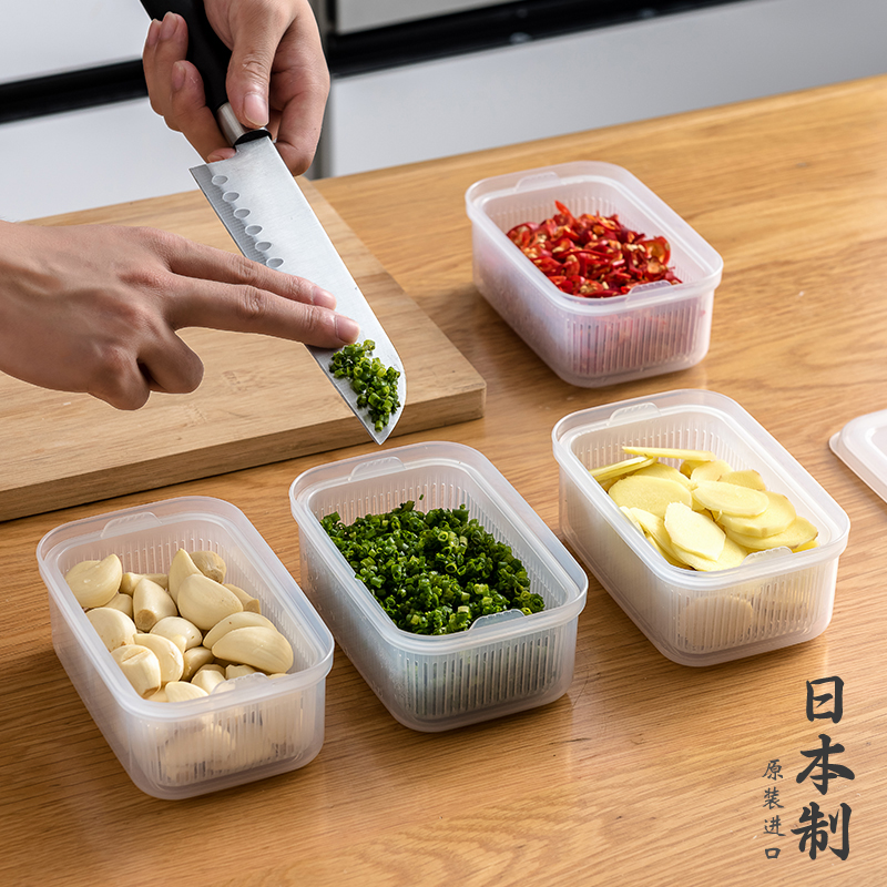 日本进口葱姜蒜备菜盒沥水保鲜