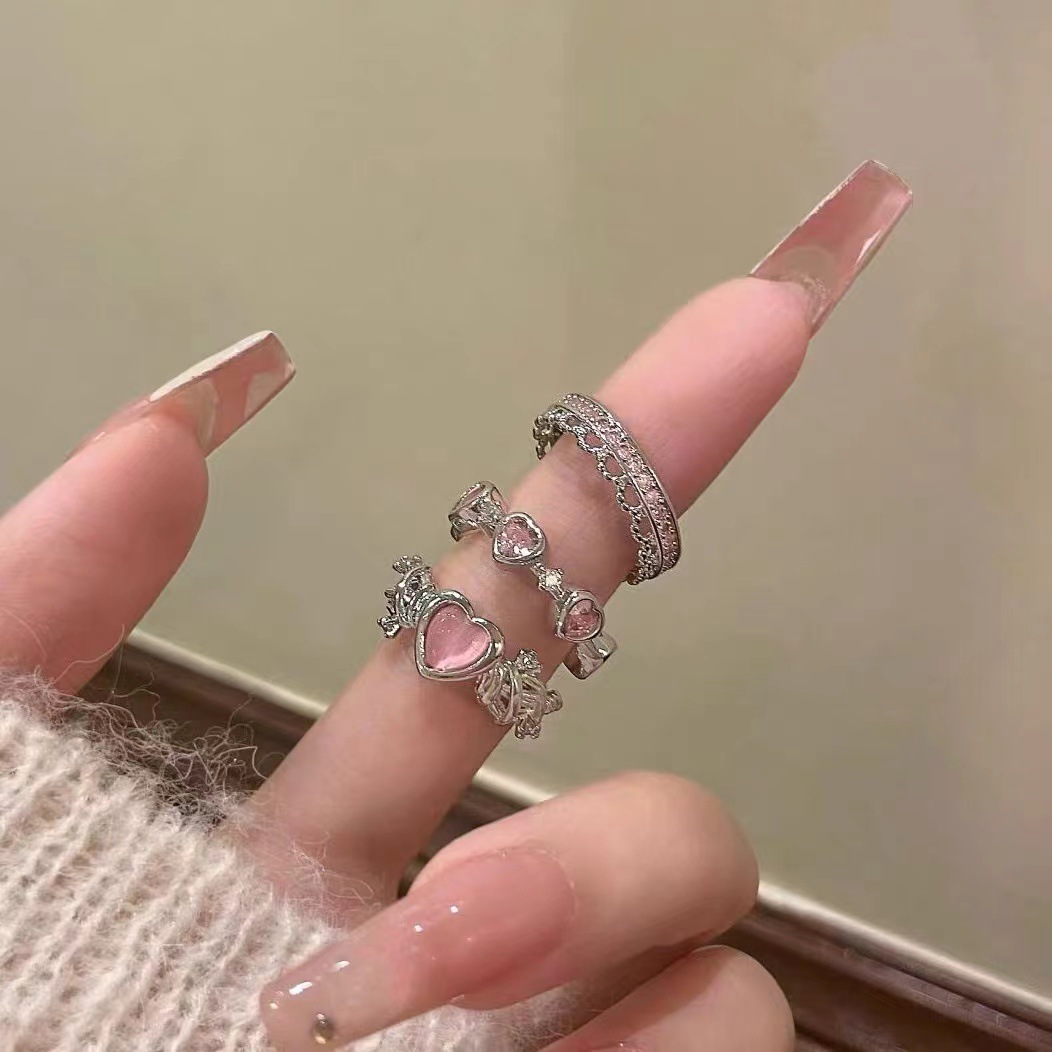 ins网仿猫眼石爱心戒指女