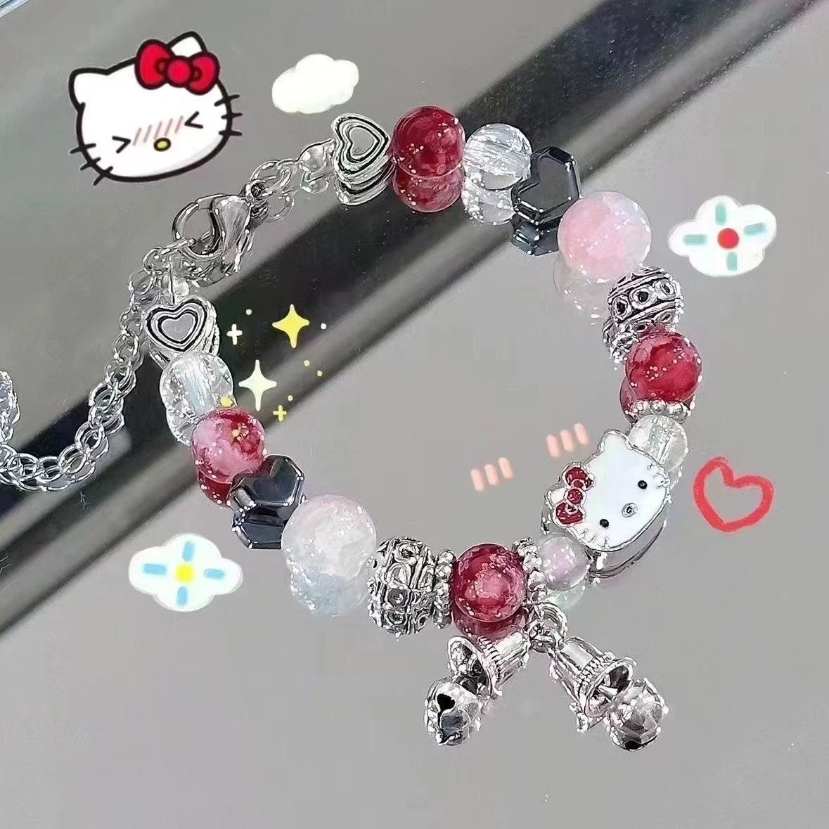 少女心粉色串珠KT猫手链