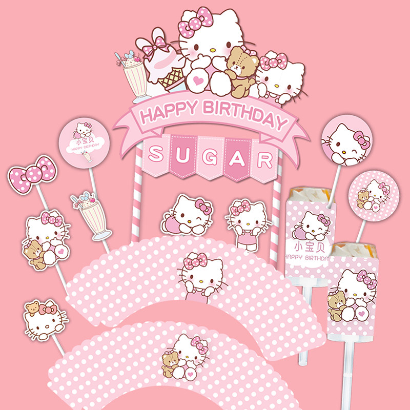 凯蒂猫猫咪甜品台插牌