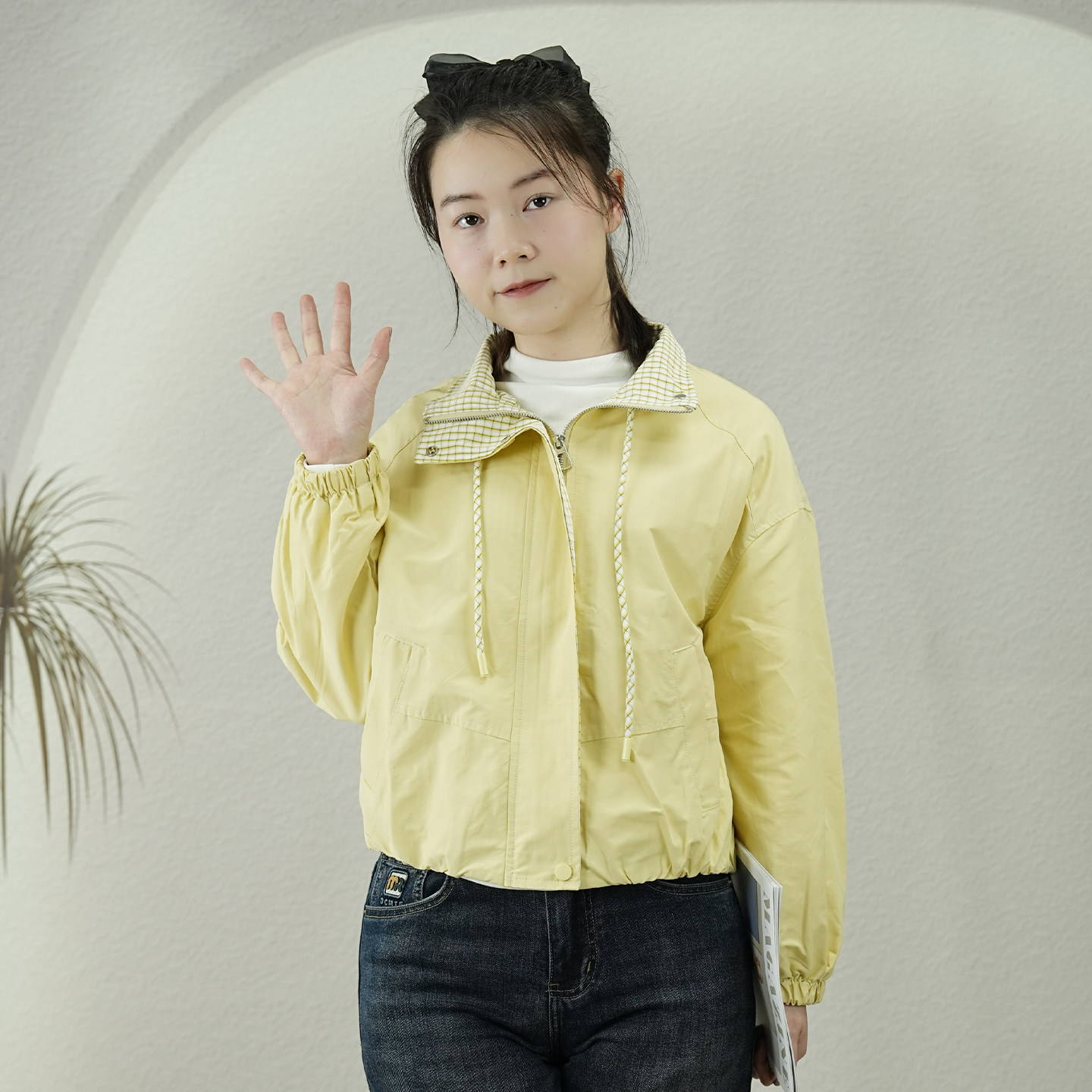 2026韩版显瘦格纹撞色休闲女装韩式小个子宽松防风短外套春秋新款