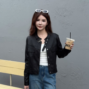今年流行爆款 酷飒风小个子机车风短款 复古外套 新款 皮衣女2025秋季