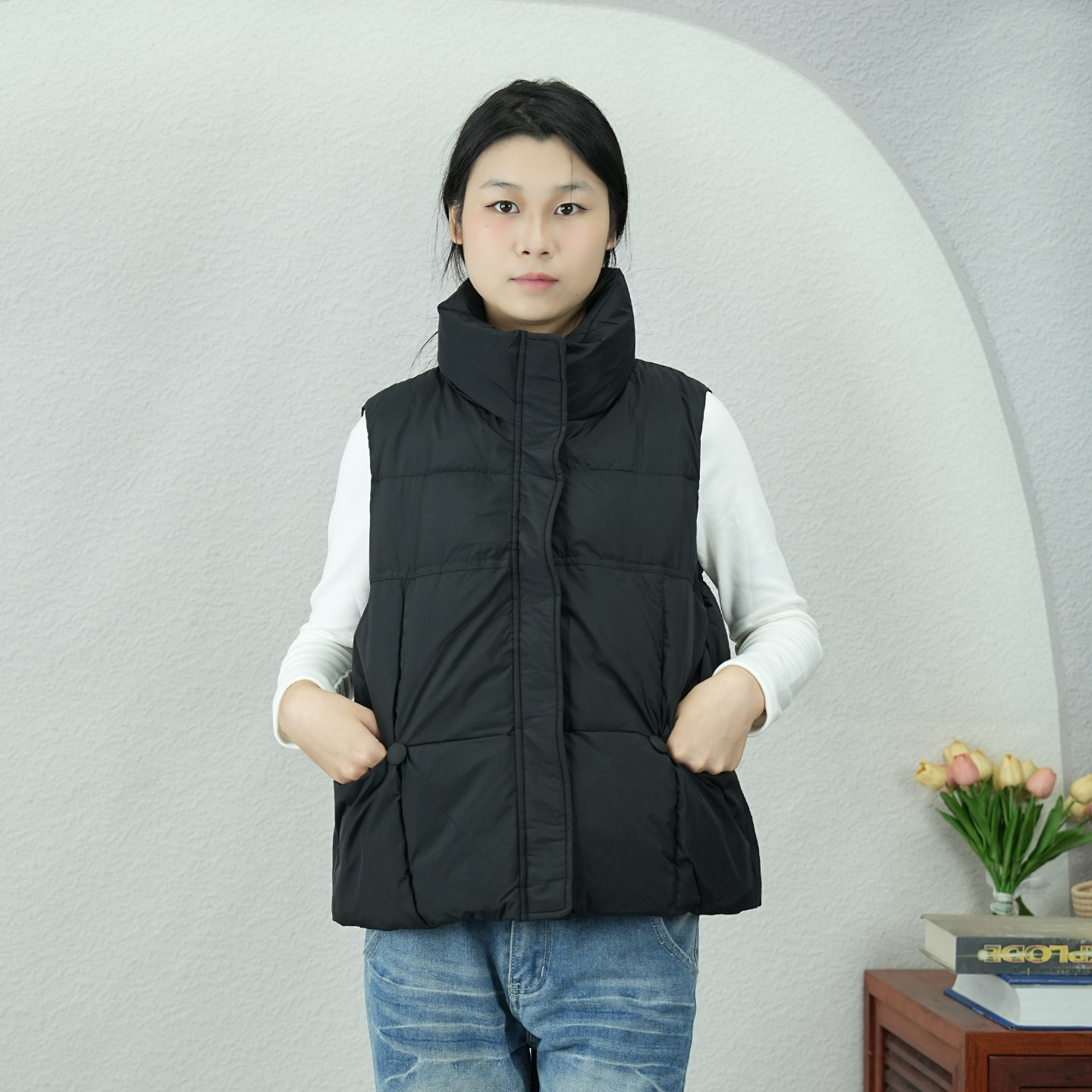 棉服马甲女韩版宽松立领保暖防风马夹2025冬新款纯色简约百搭背心,女装/女士精品,马夹,淘宝优惠券,粉丝福利购,淘宝优惠卷