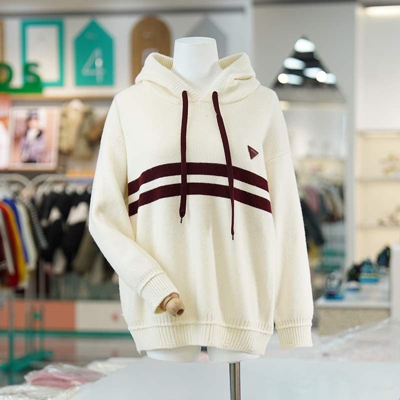 女生连帽毛衣冬新款韩版宽松时尚百搭休闲保暖套头衫条纹针织帽衫