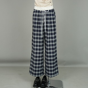 阔腿长裤 慵懒风复古街头格子裤 磨毛宽松直筒休闲裤 新款 女2025秋季