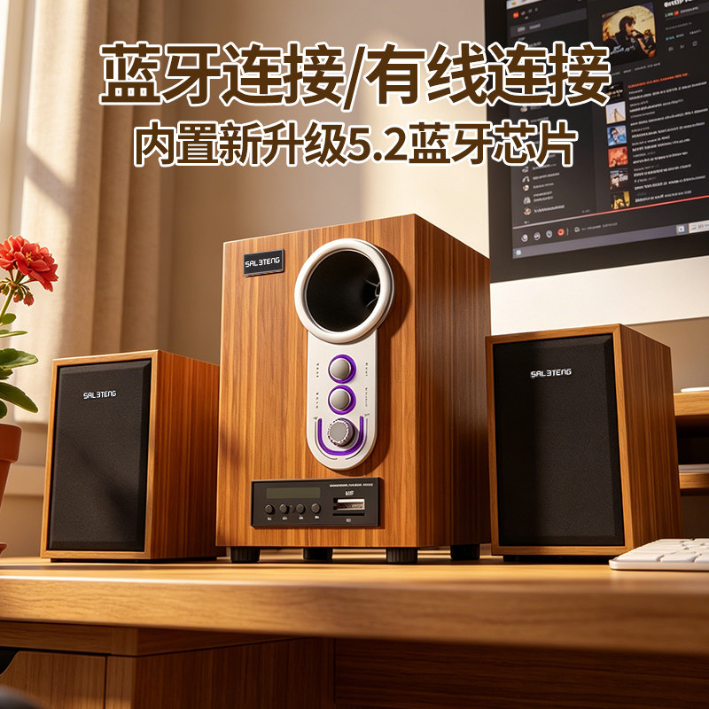 台式机配套木质低音音响