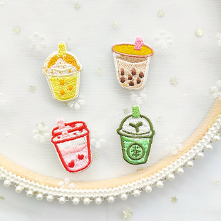 奶茶系列刺绣布贴百搭补丁贴衣服修补di账包包手工破洞装 饰自粘贴