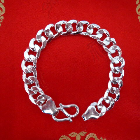 水波纹99足银男士纯银手链 日韩版手表链马鞭链加宽加粗男款手链