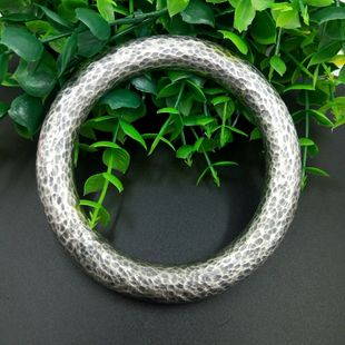 足银999闭口圆条光圈手镯银女纯手工纯银锤点手镯男来料加工银饰