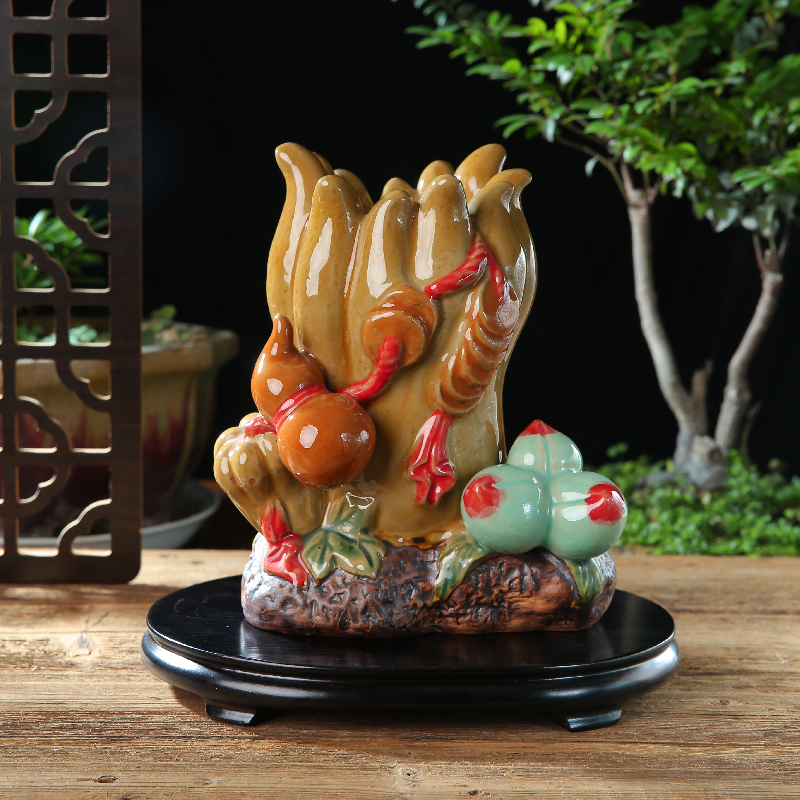 得心应手石湾公仔陶瓷笔筒中式