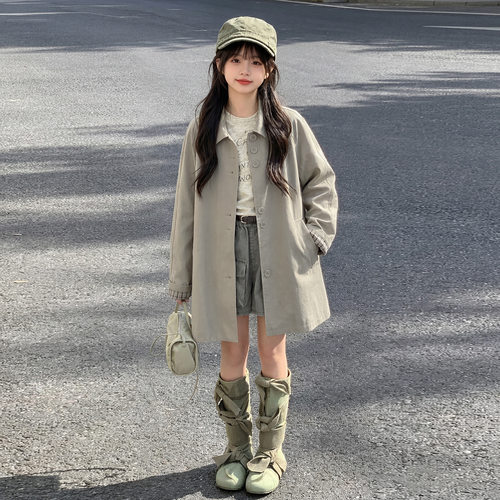 波拉bora女童外套秋季初中生韩系潮流风衣春秋季儿童独特绝美衣服