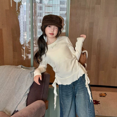 波拉bora韩系女中大童蝴蝶结修身长袖打底衫秋季儿童洋气上衣潮