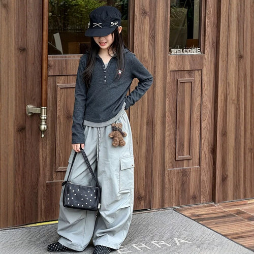 bora韩版女童时髦洋气套装春秋款2024儿童长袖连帽网红休闲两件套