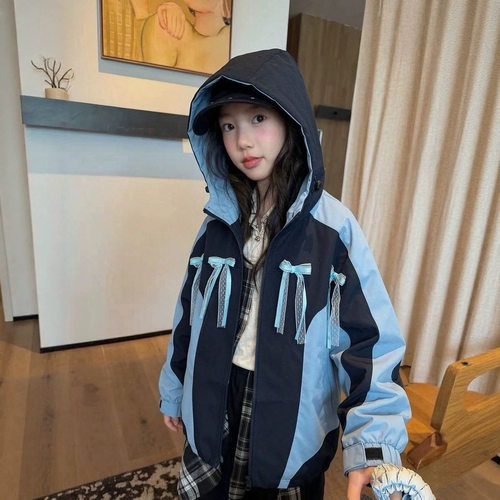 波拉bora韩系女中大童连帽冲锋衣外套秋季儿童洋气外套潮