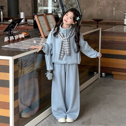 波拉bora女童秋装运动套装儿童韩系宽松中大童网红时髦披肩两件套