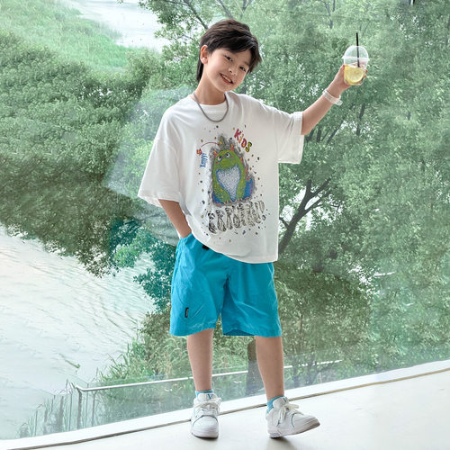 波拉bora儿童装男童薄款短袖T恤夏季中大青少年上衣小怪兽宽松潮T