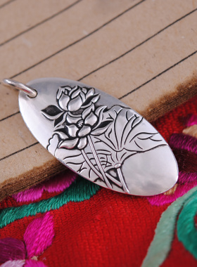 饰品足银古法浮雕汉服女士吊坠