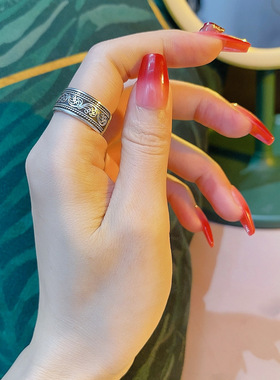 卷草纹足银民族风古典饰品戒指