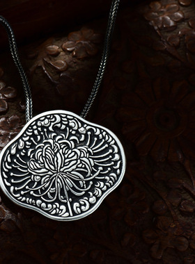 曼殊沙华文艺项坠银饰品纯银