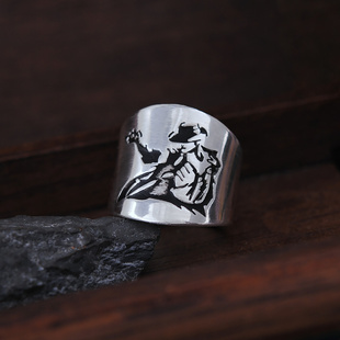 999手工纯银戒指饰品指环迈克尔杰克逊足银戒子男女复古开口宽版