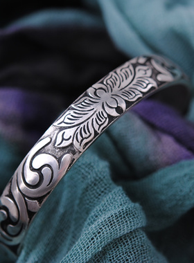 复古实心送妈妈纯银手镯