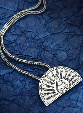 990纯银吊坠足银项坠孔雀开屏坠子挂件送女友古风汉服项链配饰