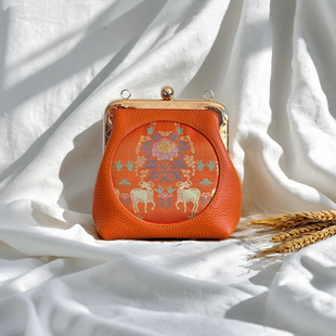 张和才古蜀锦花树对羊幻彩真丝牛皮包包，名家非遗手作女包