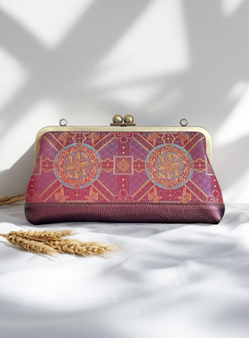 苏地穗穗平安宋锦高端珠光红色牛皮包包，名家新中式法棍包腋下包