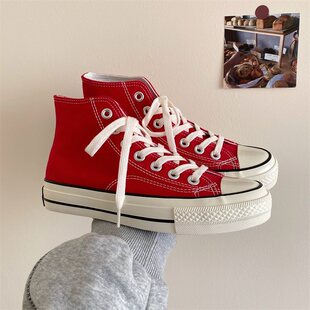Allstar匡潮2026年春季新款大红色百搭高帮帆布鞋女港味街拍鞋子