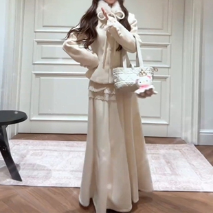 大方得体绝美法式连衣裙子女秋冬季2025新款清冷千金穿搭套装