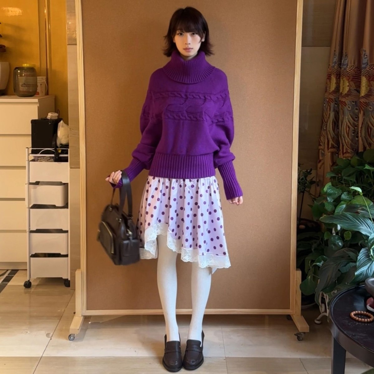 韩系紫色高领毛衣秋冬女款2025新款气质女士上衣慵懒高级感毛线衣,女装/女士精品,毛衣,淘宝优惠券,粉丝福利购,淘宝优惠卷