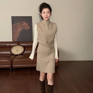 2026超火冬装三件套时髦百搭针织马甲背心修身打底衫气质半身裙女