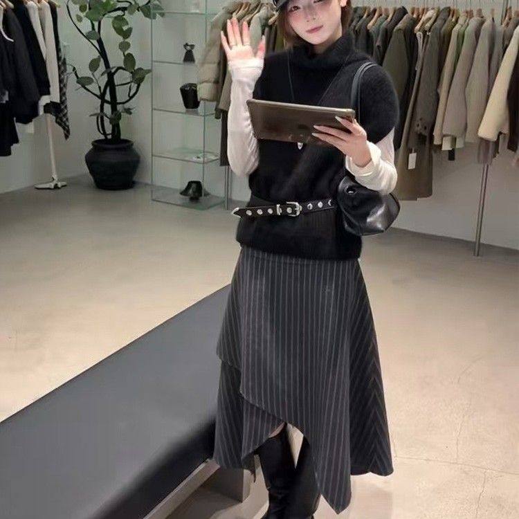 2025年冬季新款休闲小香风时尚套装黑色修身马甲打底衫高腰半身裙,女装/女士精品,时尚套装,淘宝优惠券,粉丝福利购,淘宝优惠卷