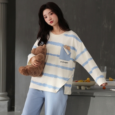 女士睡衣-春秋季长袖长裤套装男款圆领套头2025新款秋冬款家居服