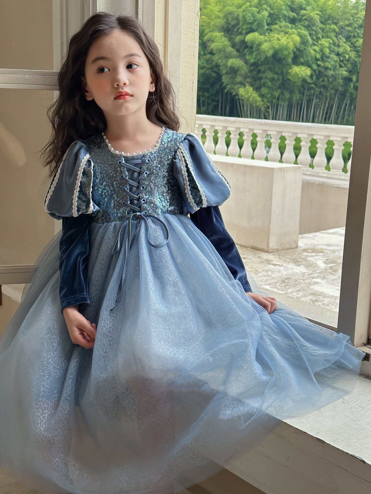 秋冬新款女童乐佩公主裙艾莎公主连衣裙冰雪气质重工长裙生日礼服