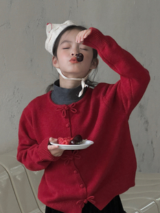 韩国童装秋冬开衫新款韩版女童中大童洋气复古羊毛混纺毛衣外套