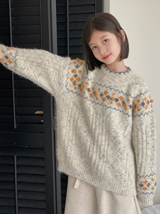 女童毛衣2024秋冬款韩版套头外套慵懒风儿童针织上衣外穿圆领长袖