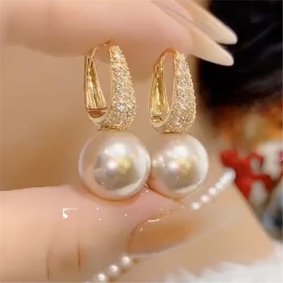 银耳环9999纯银2025年新款潮法式珍珠耳环女高级感轻奢满锆耳扣简