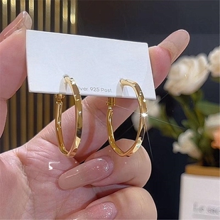 银耳环9999纯银韩国高级感金色素圈耳环女2025新款爆款耳圈小众独