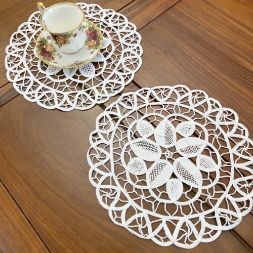 国华家QRB003白色（28cm圆/对）棉制手工即墨花边方餐垫/罩件