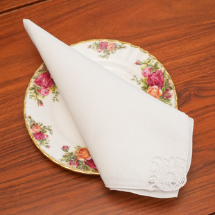 即花家品质生活棉麻 白色手工即墨花边餐垫GH19 41cm方