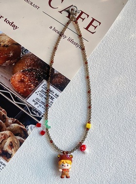 in风卡通水晶串珠毛衣链女