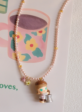 MOLLY卡通粉色珍珠星星项链