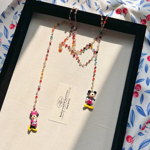 卡通ins少女彩色珠珠毛衣链项链