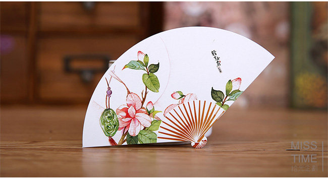 中式古画明信片轻罗小扇创意卡片扇型异型可邮寄中国风古典30张