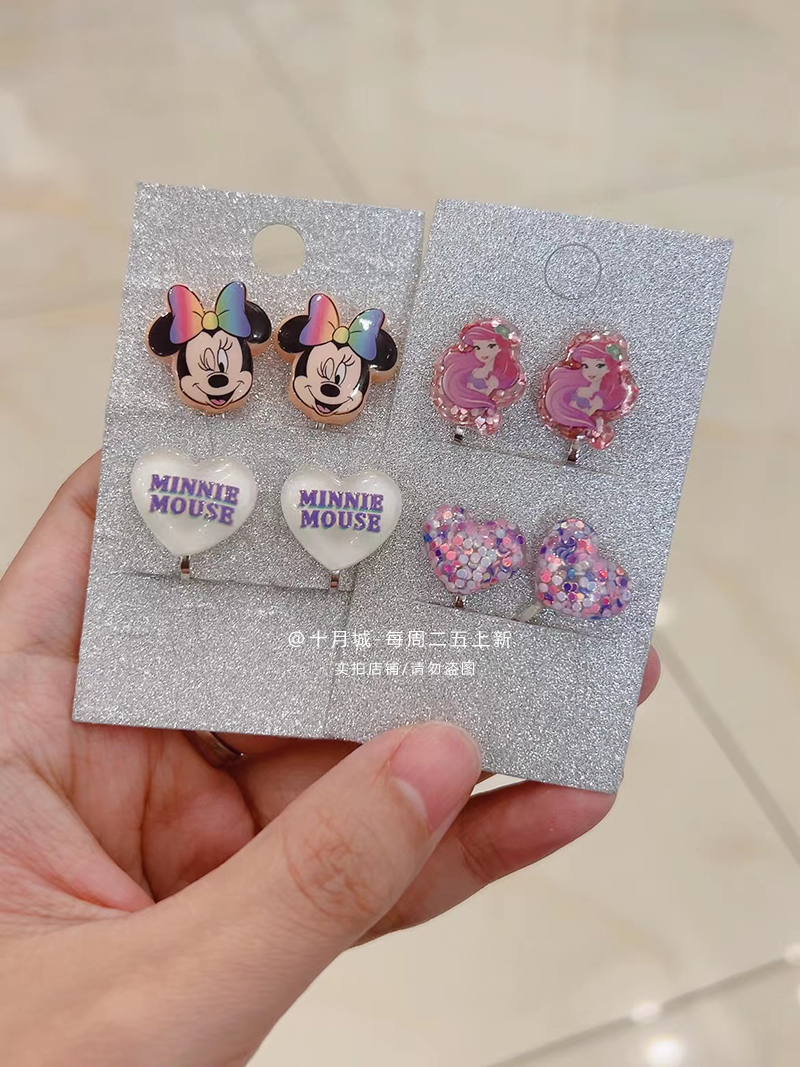 出口澳洲儿童耳夹无耳洞 2对装艾莎耳坠公主饰品女孩礼物宝宝耳钉